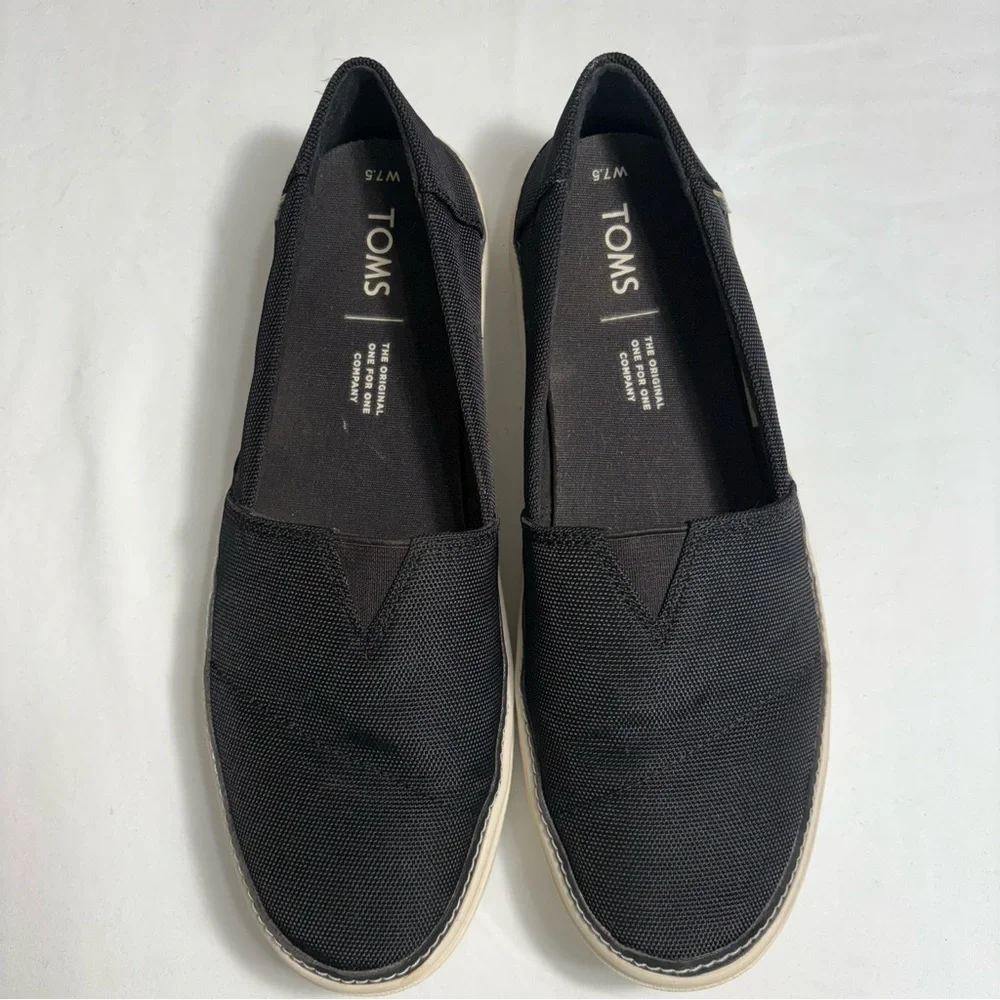 Toms Women's Parker Slip On Sneaker Shoe Texture Fabric Black‎ Size 7.5
